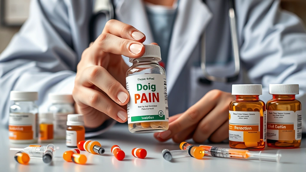 what pain medicine can i give my dog -
Photorealistic photograph of a veterinarian holding a bottle of dog pain medica