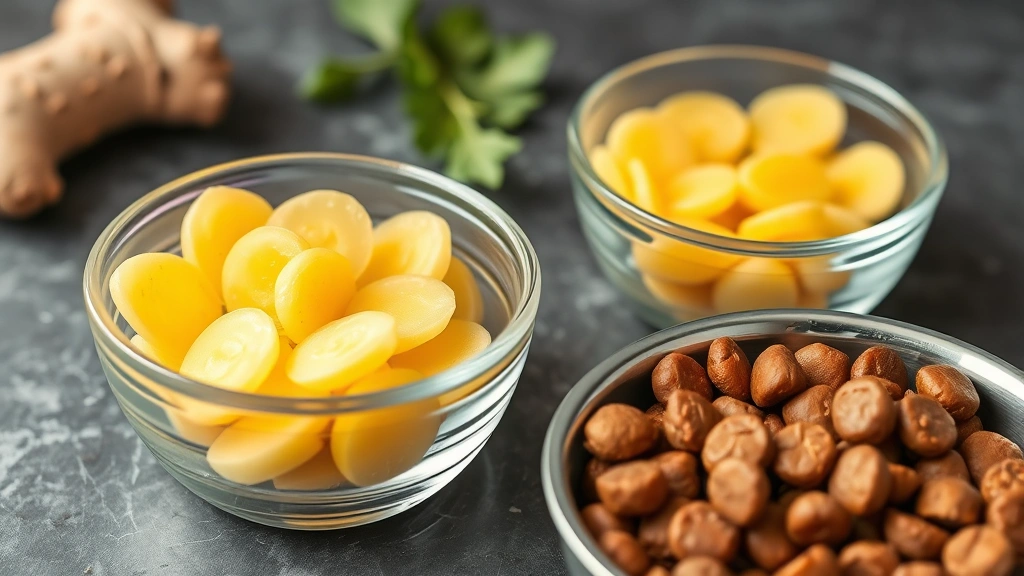 what spices can dogs eat -
and ginger in small glass bowls with fresh dog food in a metal bowl beside them