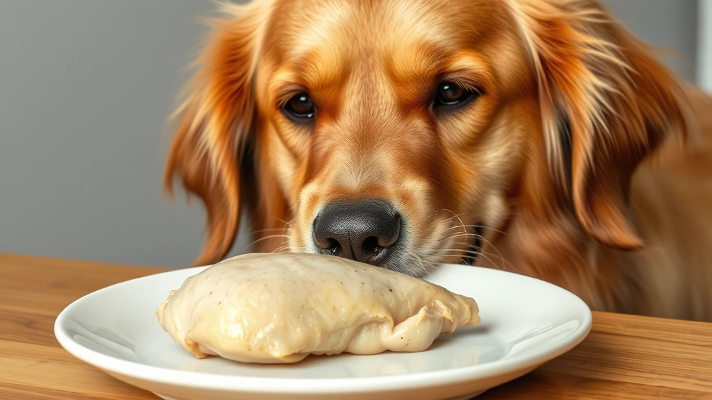 what spices can dogs eat -
Photorealistic close-up of a happy golden retriever looking at a plain cooked c