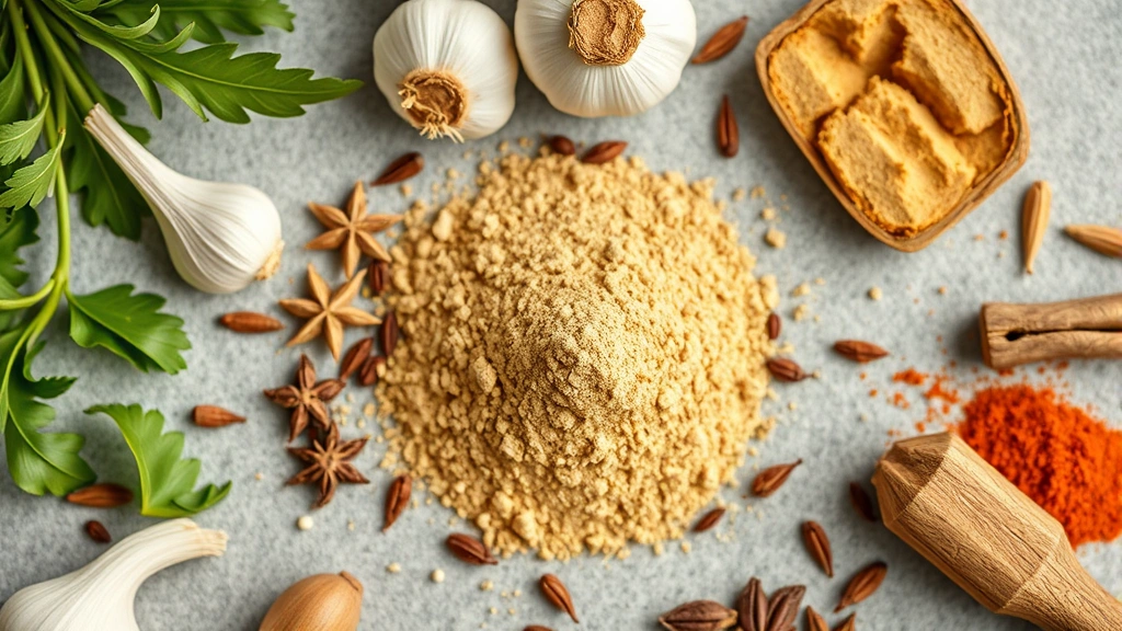 what spices can dogs eat -
Photorealistic flat lay arrangement of dangerous spices for dogs including garl