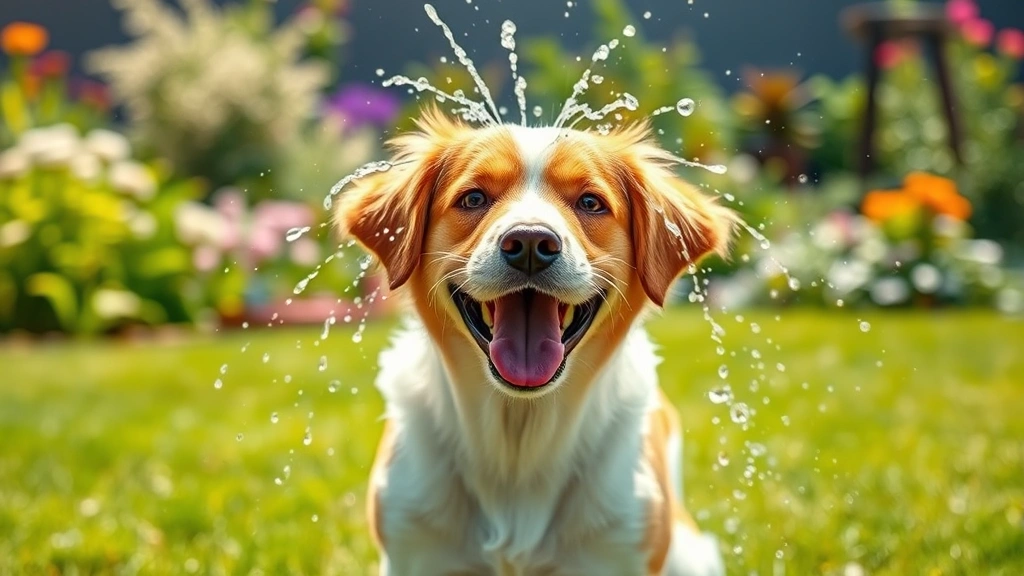 what to do if dog gets sprayed by skunk -
Photorealistic image of a happy, clean dog shaking off water droplets after a b
