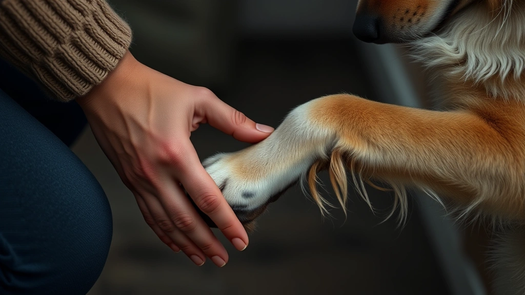 what to do when dog dies -
Photorealistic image of a person gently placing their hand on their dog’s