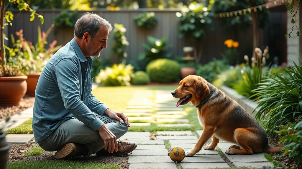 what to do with a dead dog -
A pet owner sitting peacefully in a quiet garden space, hand touching the groun