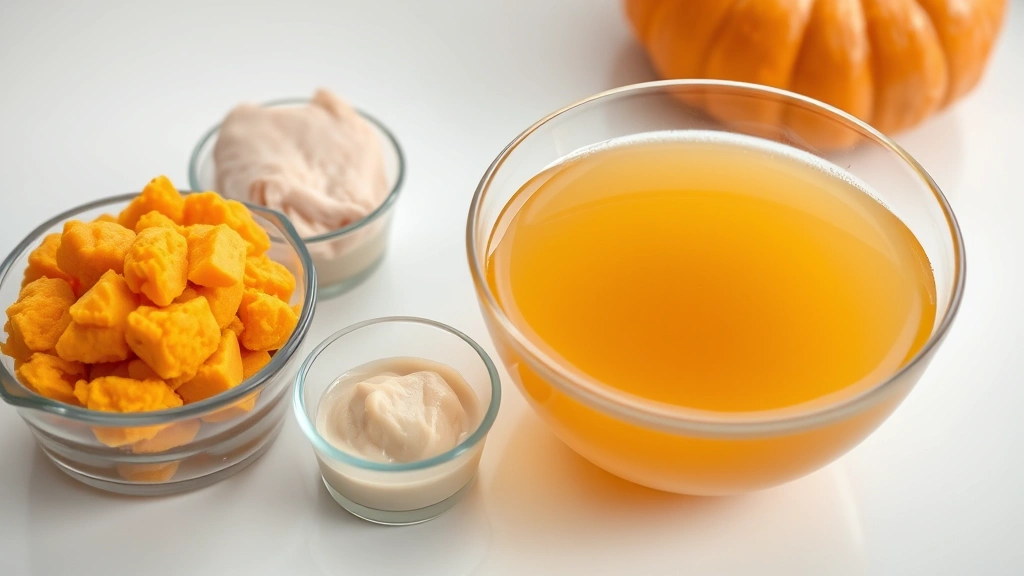 what to feed a sick dog -
Photorealistic image of a glass bowl filled with golden bone broth next to fres