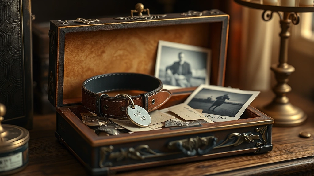what to get someone when their dog dies -
Photorealistic image of an open decorative memory box containing a dog collar,