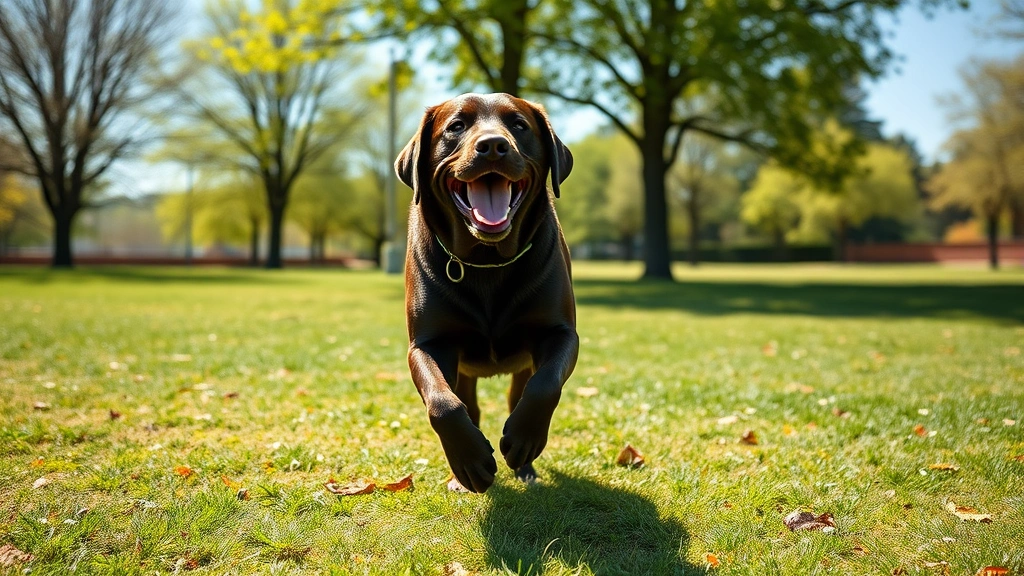 what to give a dog for constipation -
Photorealistic image of a happy labrador playing fetch in a sunny park, full bo