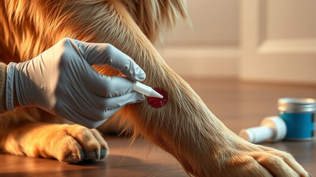what to put on a dog cut -
Photorealistic image of a golden retriever’s leg with a small cut being t