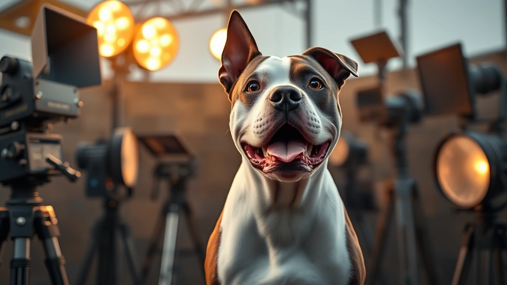 what was the little rascals dog's name -
Photorealistic image of a scrappy white and black pit bull terrier mix wearing