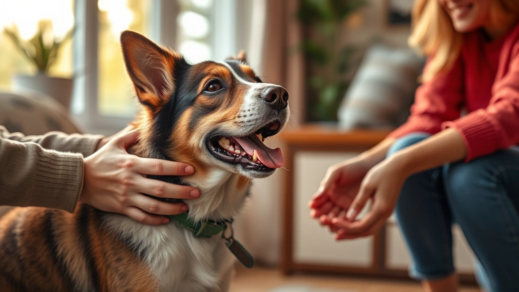 where can i sell my dog -
Photorealistic image of a dog meeting its new family for the first time indoors