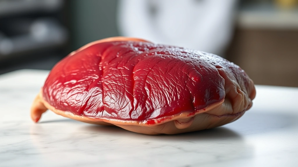 where is a dogs spleen -
Photorealistic close-up of a healthy dog’s spleen organ specimen displaye