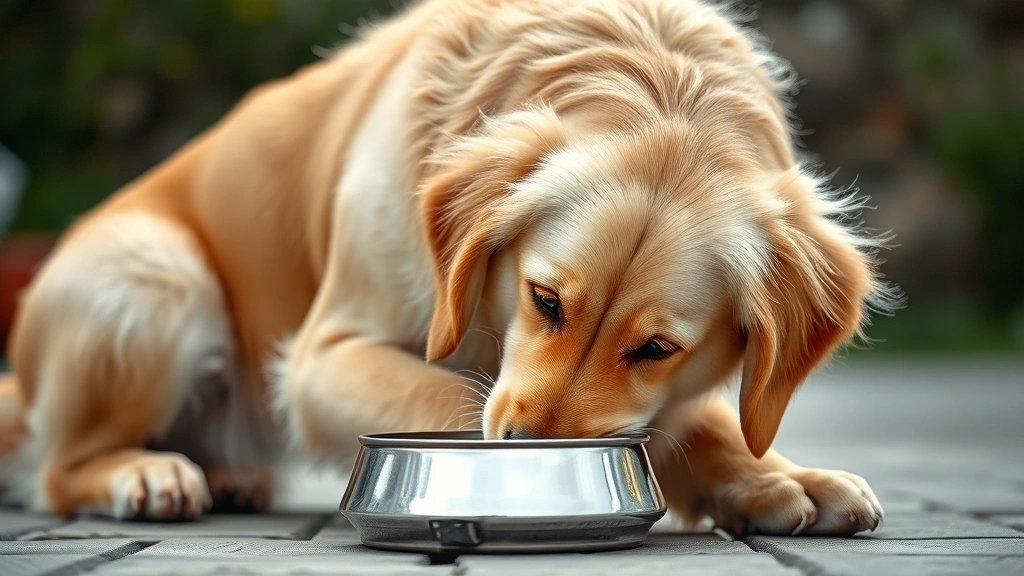 where is a dogs stomach -
Photorealistic photo of a happy golden retriever eating from a bowl with a subt