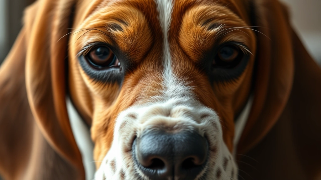 which dog breed has the most expressive face -
Photorealistic close-up of a Basset Hound’s face with long droopy ears, s
