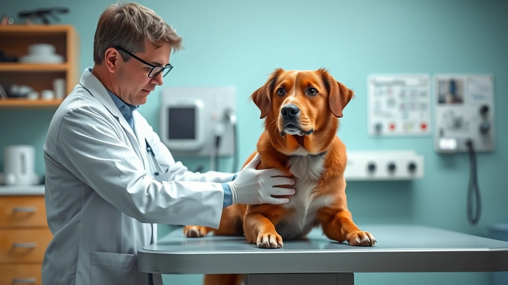 whipworms in dogs -
Photorealistic image of a veterinarian in a white coat examining a brown dog on