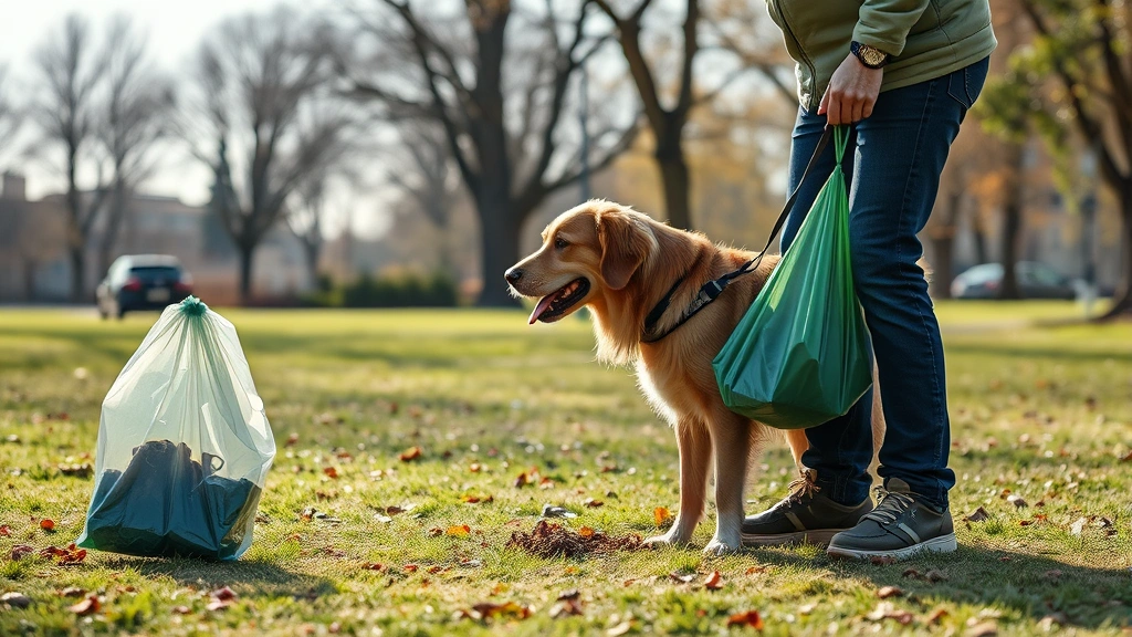 white worms in dog poop -
Photorealistic photo of a dog owner cleaning up after their dog in a park with 