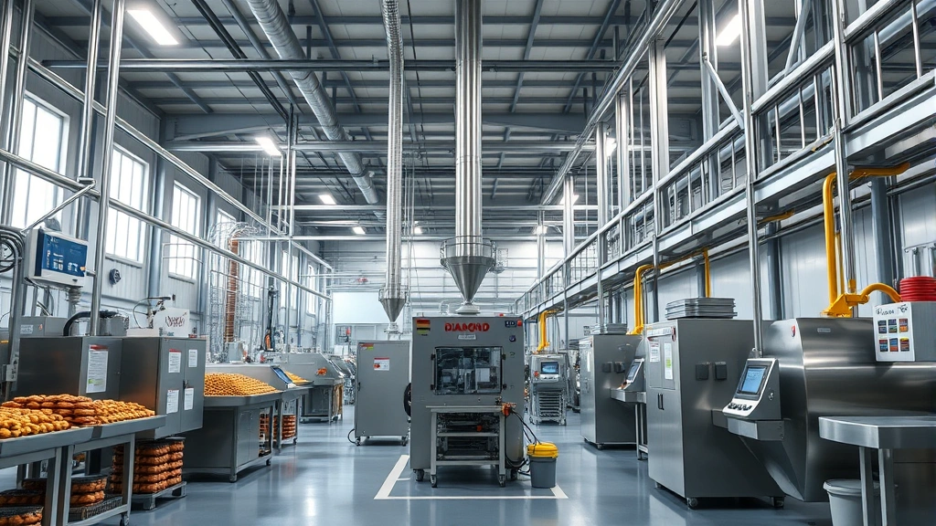 who makes kirkland signature dog food -
Photorealistic image of Diamond Pet Foods manufacturing facility interior showi