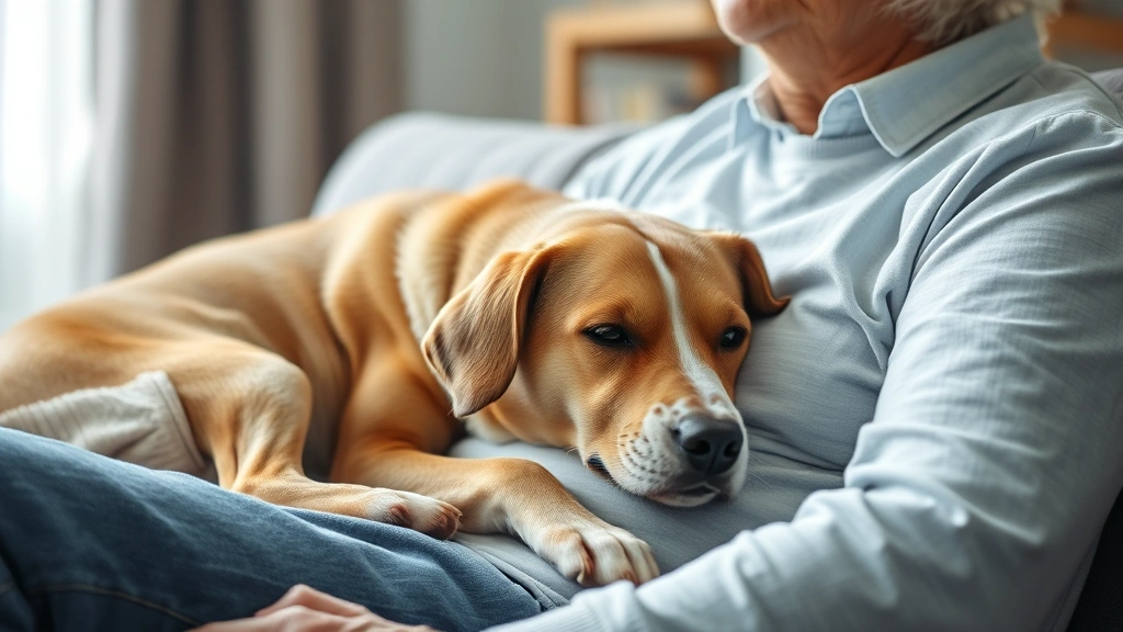 why a dog is better than a cat -
Photorealistic image of a dog resting its head on an elderly person’s lap