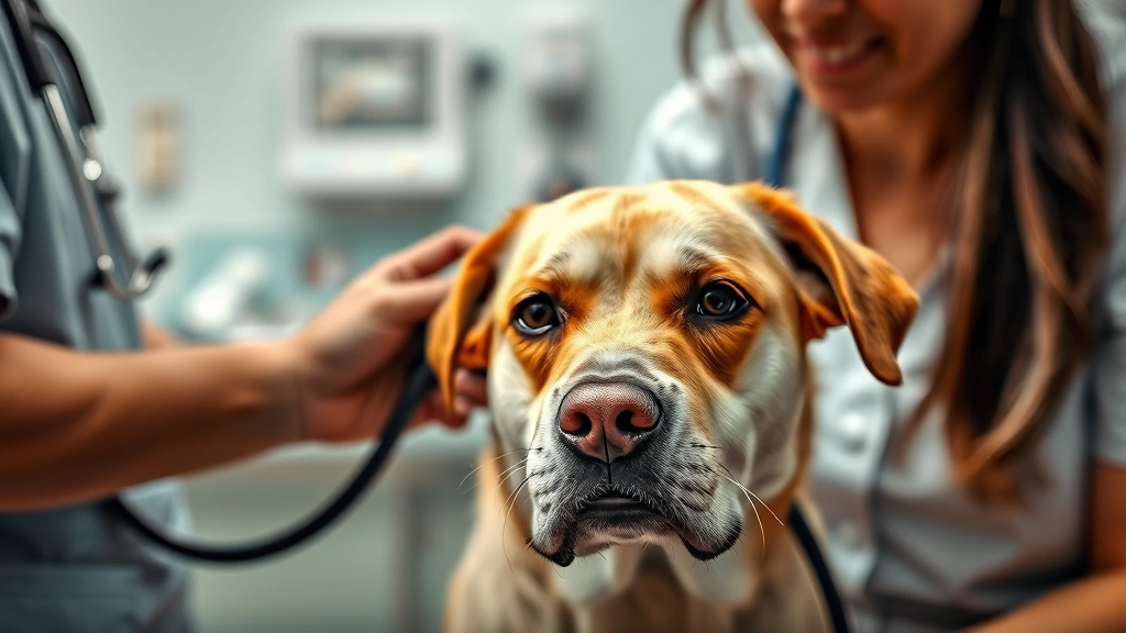 why can't dogs eat grapes -
A veterinarian examining a sad-looking dog with a stethoscope in a clinical set