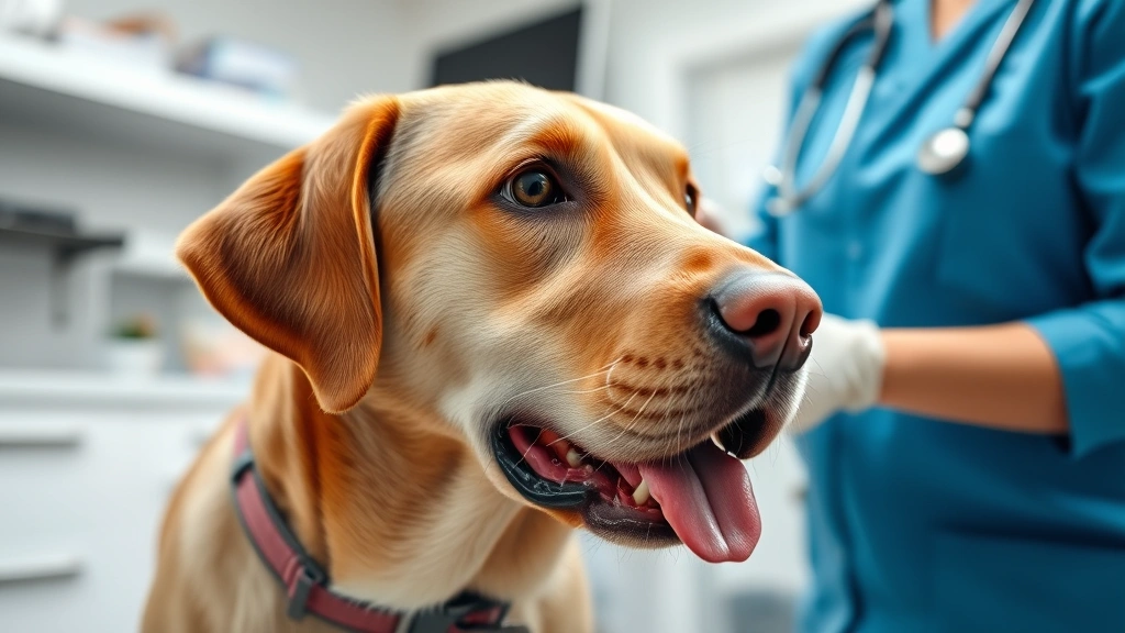 why di female dogs hump -
Photorealistic style: A female labrador at a veterinary clinic during a health 