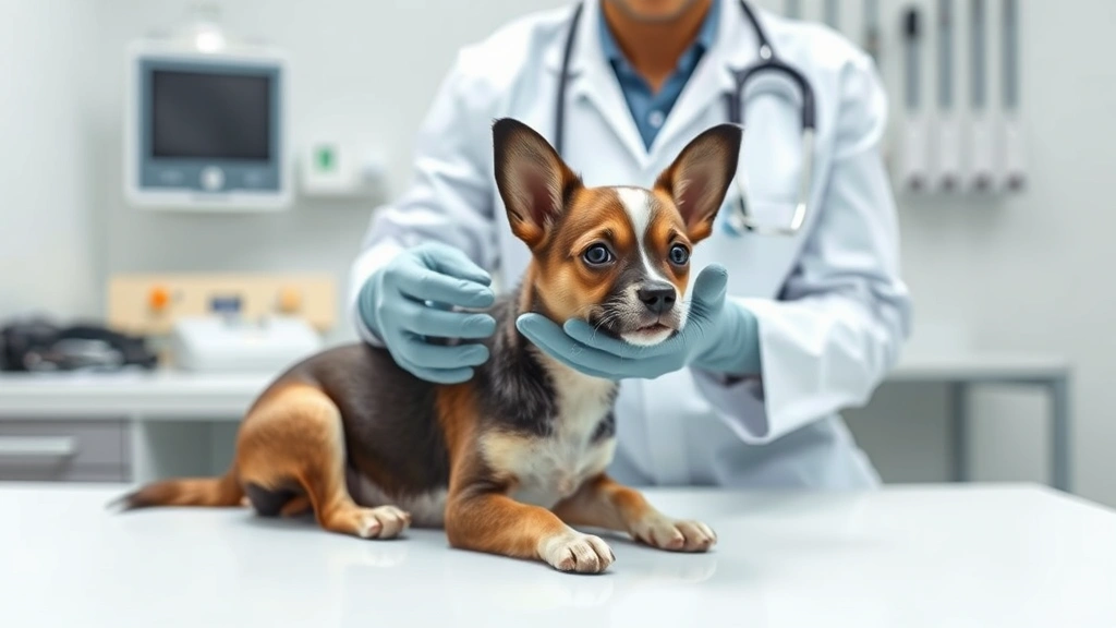 why did my dog pee in my bed -
Photorealistic image of a veterinarian examining a small dog on an examination 