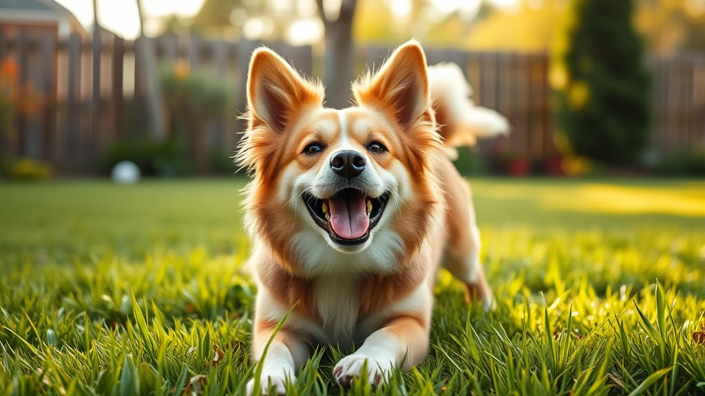 why did my dog pee in my bed -
Photorealistic photo of a happy dog playing outside in a grassy yard during day