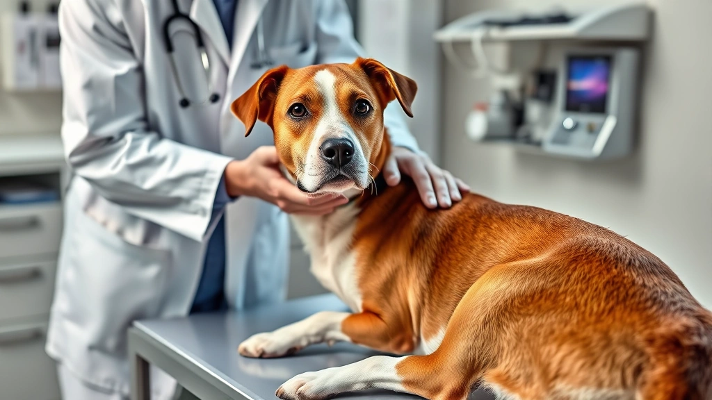 why did my dog poop blood -
Photorealistic image of a veterinarian in white coat performing a physical exam