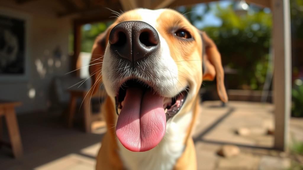 why do dogs breathe fast -
A close-up of a dog’s face with mouth slightly open, panting gently in a 