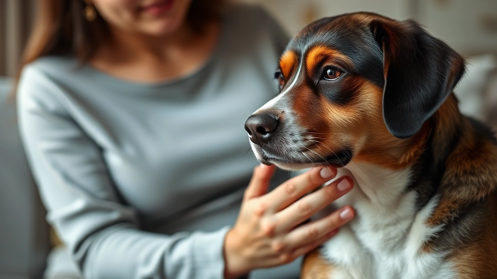 why do dogs breathe fast -
A concerned dog owner gently placing their hand on their dog’s chest to f