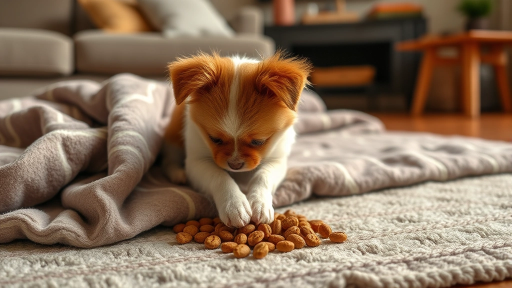 why do dogs bury their food -
Small dog pawing at blanket on living room floor attempting to bury kibble, coz