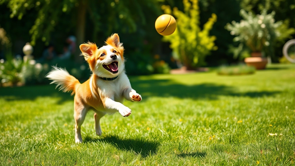 why do dogs cough -
Photorealistic image of a happy healthy dog playing fetch in a green backyard, 
