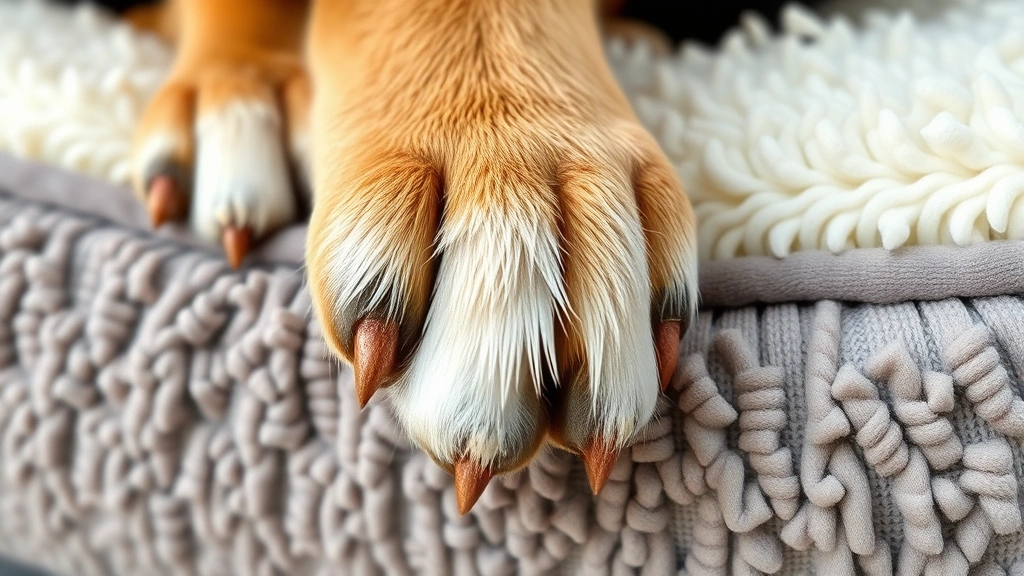 why do dogs dig the bed -
Close-up of dog’s paws and nails scratching at memory foam dog bed materi
