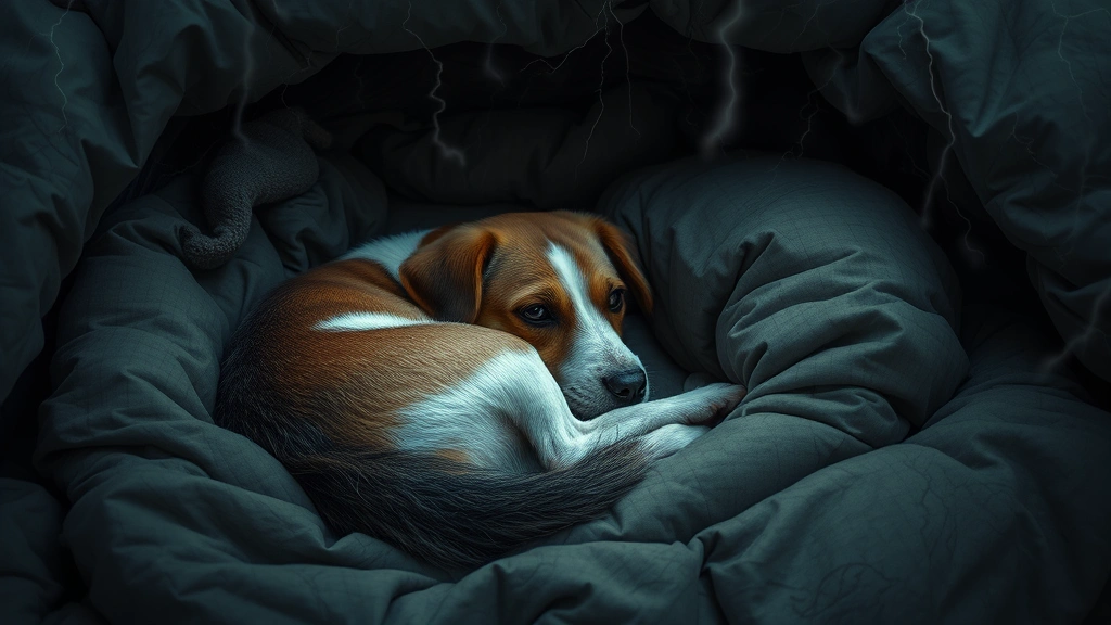 why do dogs dig the bed -
Anxious dog curled up in a dug-out nest in their bed during a thunderstorm, coz