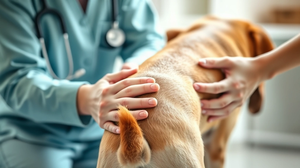 why do dogs drag their butts on the ground -
Photorealistic close-up of a veterinarian examining a dog’s rear area dur