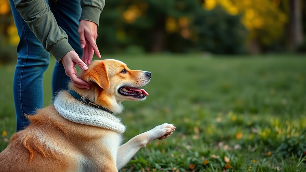 why do dogs eat cat poop -
photorealistic style: dog owner training dog with treat reward outdoors
