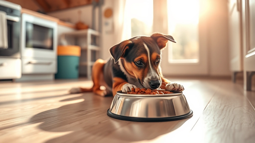 why do dogs eat their throw up -
Photorealistic image of a dog’s bowl with fresh food and water, clean kit
