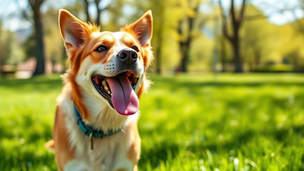 why do dogs foam at the mouth -
Photorealistic photo of a happy dog panting after exercise in a sunny park, ton