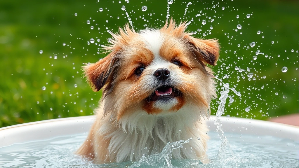 why do dogs hate baths -
A fluffy dog shaking off water after a bath, water droplets flying in all direc