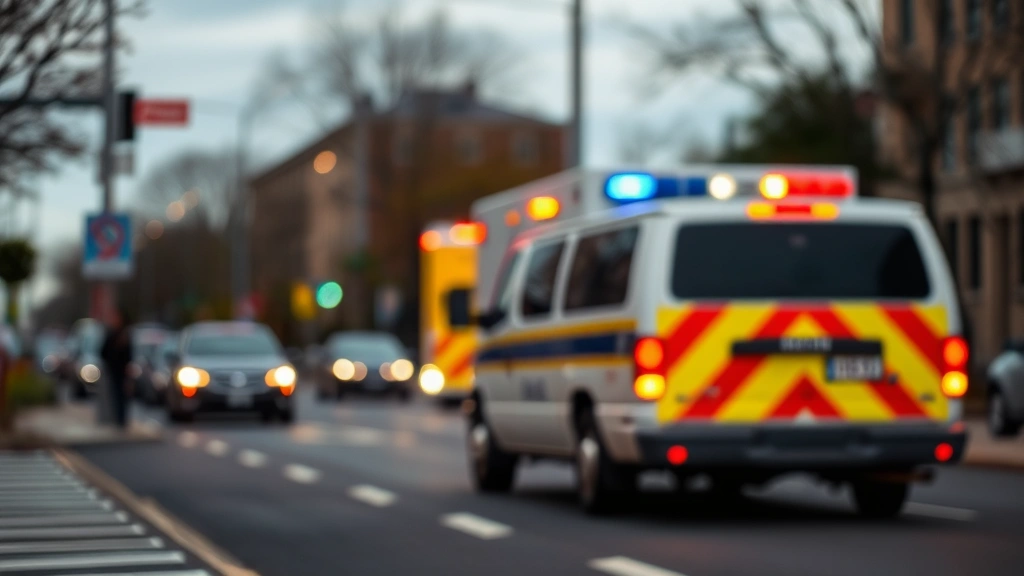 why do dogs howl when they hear sirens -
with an out-of-focus street scene and emergency vehicle in the background
