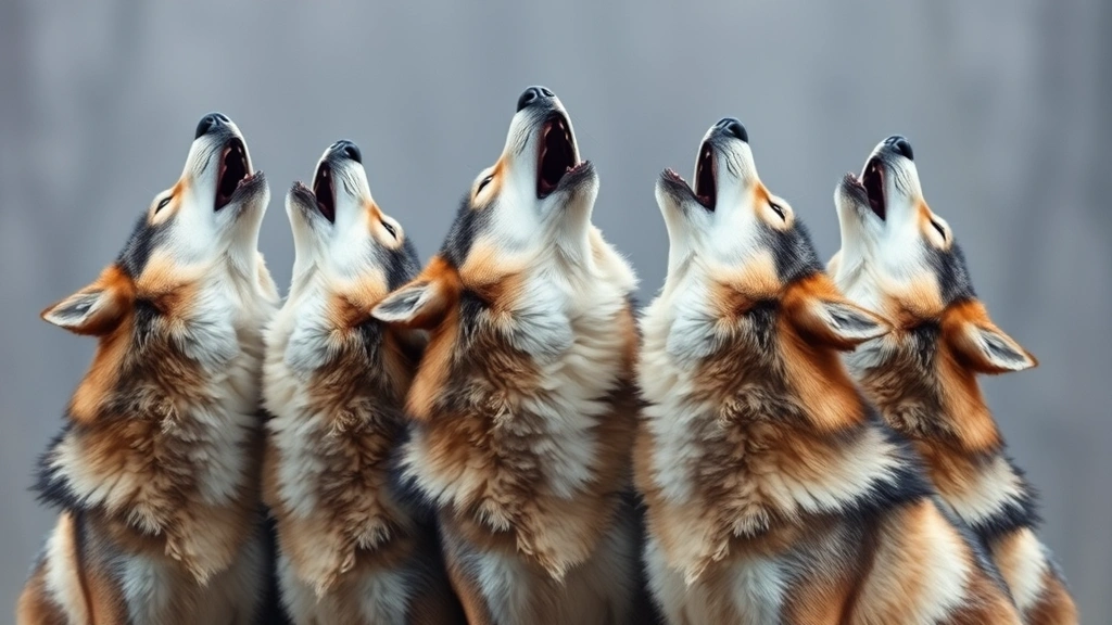 why do dogs howl when you howl -
multiple wolves with heads raised howling together
