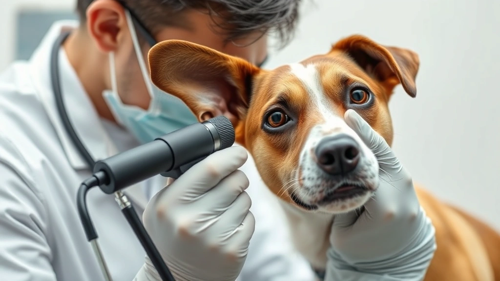 why do dogs lick my ears -
Photorealistic photo of a veterinarian examining a dog’s ear with an otos