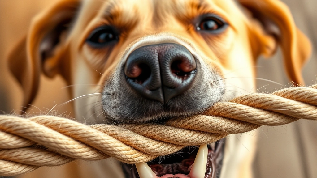 why do dogs like tug of war -
Close-up of a dog’s determined face during tug of war game, showing teeth