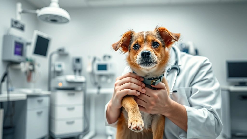 why do dogs live so short -
Photorealistic image of a veterinarian examining a small dog during a checkup i