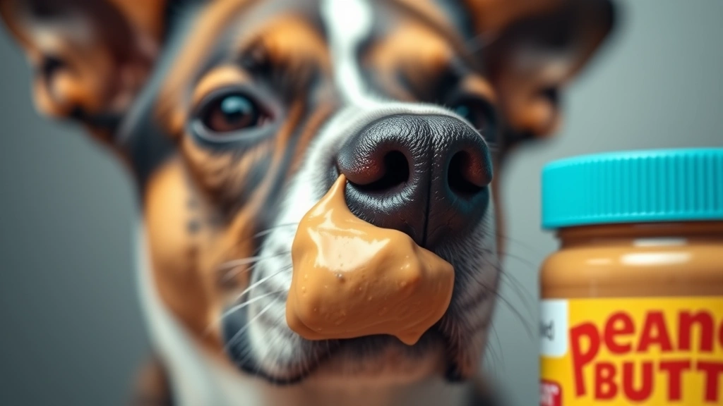 why do dogs love peanut butter -
Photorealistic dog nose close-up sniffing peanut butter jar
