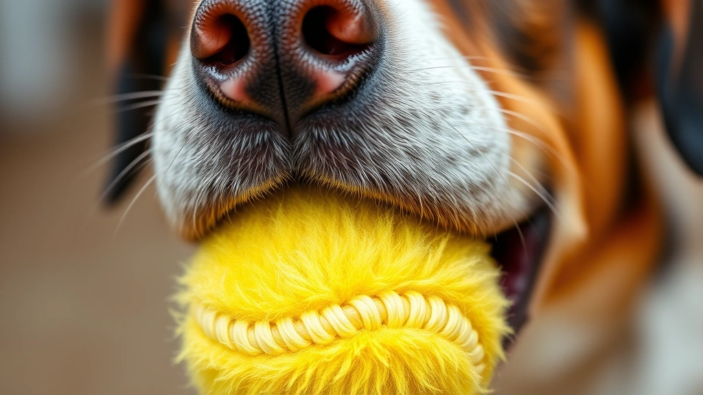 why do dogs love tennis balls -
Close-up of a dog’s mouth holding a fuzzy yellow tennis ball, showing the