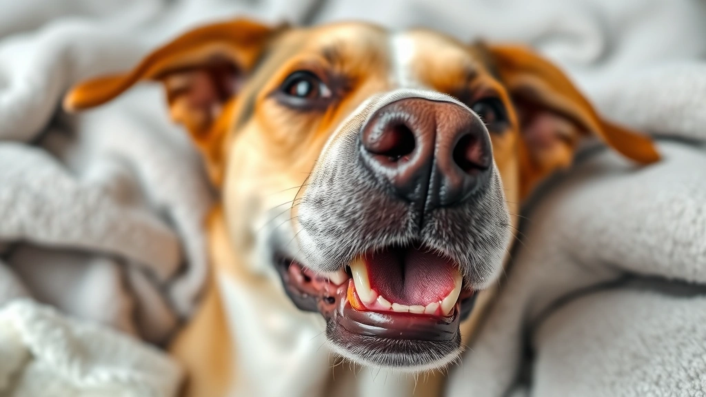 why do dogs nibble on blankets -
A close-up of a dog’s face showing teething discomfort, with a frozen was