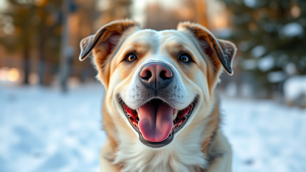 why do dogs noses turn pink -
Photorealistic image of a happy dog outdoors in winter snow with a lighter pink