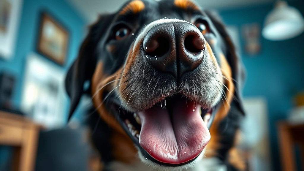 why do dogs pant -
Close-up of a dog’s face showing open mouth panting, with water droplets 