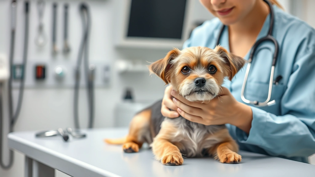 why do dogs pee on beds -
A veterinarian examining a small dog on an examination table with medical instr