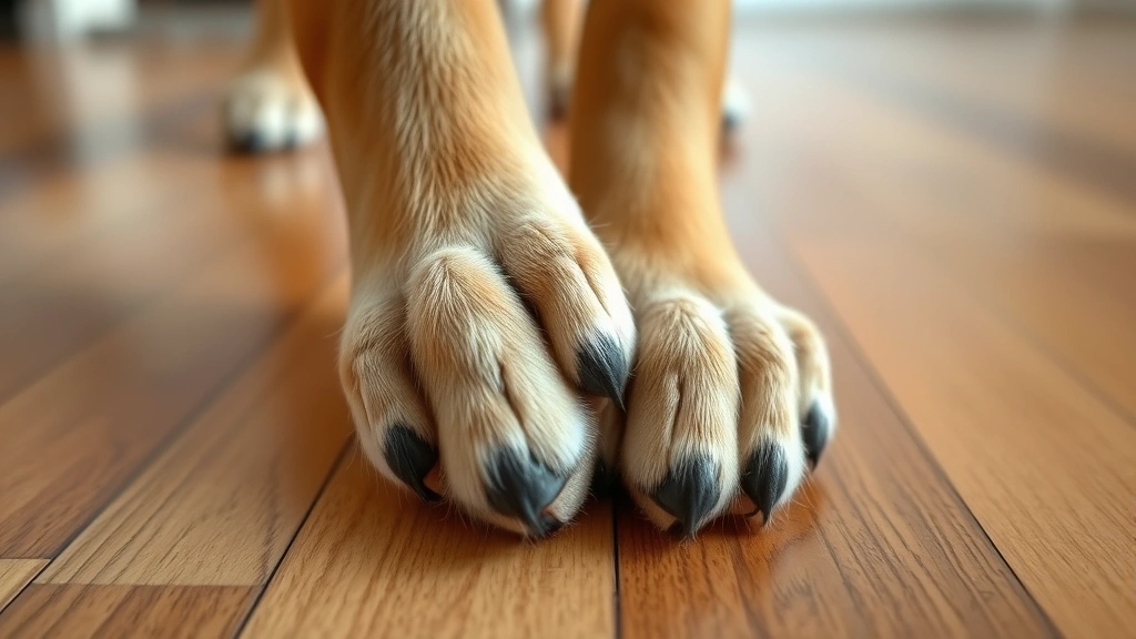 why do dogs scratch the floor -
Close-up of dog’s paw pads on hardwood floor showing scent gland marking 