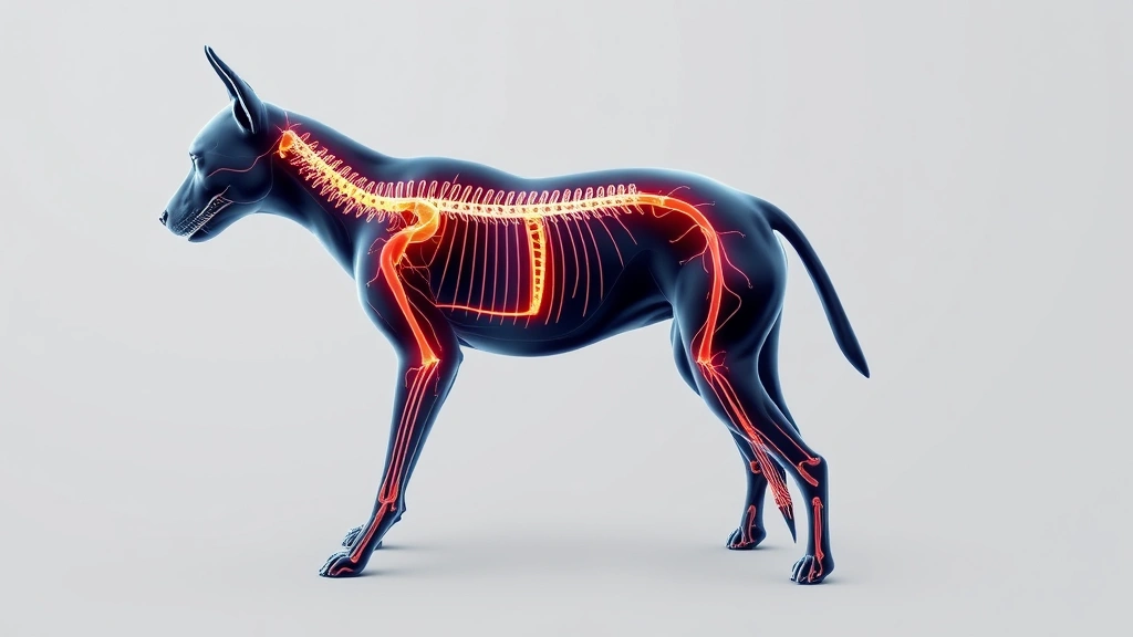 why do dogs shake their legs when you scratch them -
Photorealistic side view of a dog’s nervous system diagram showing spine