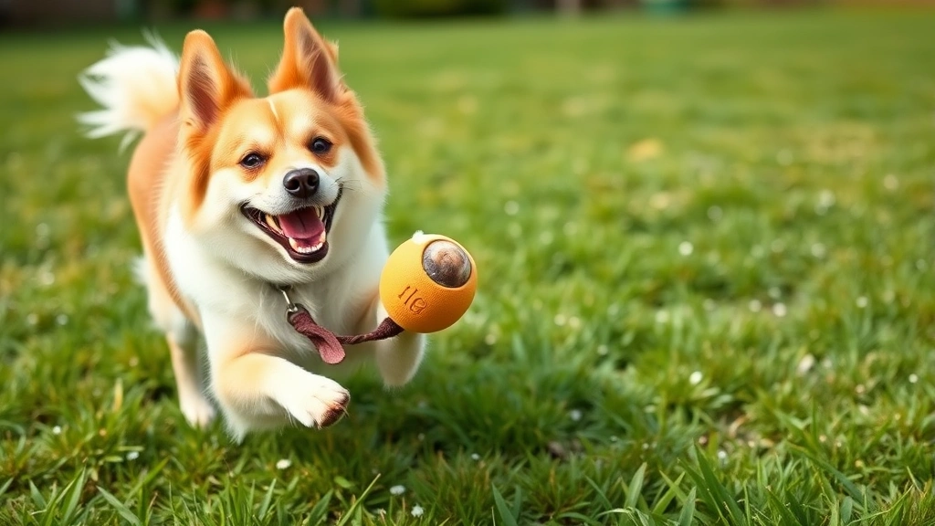 why do dogs shake their toys -
Happy medium-sized dog outdoors in a grassy yard vigorously shaking a squeaky t